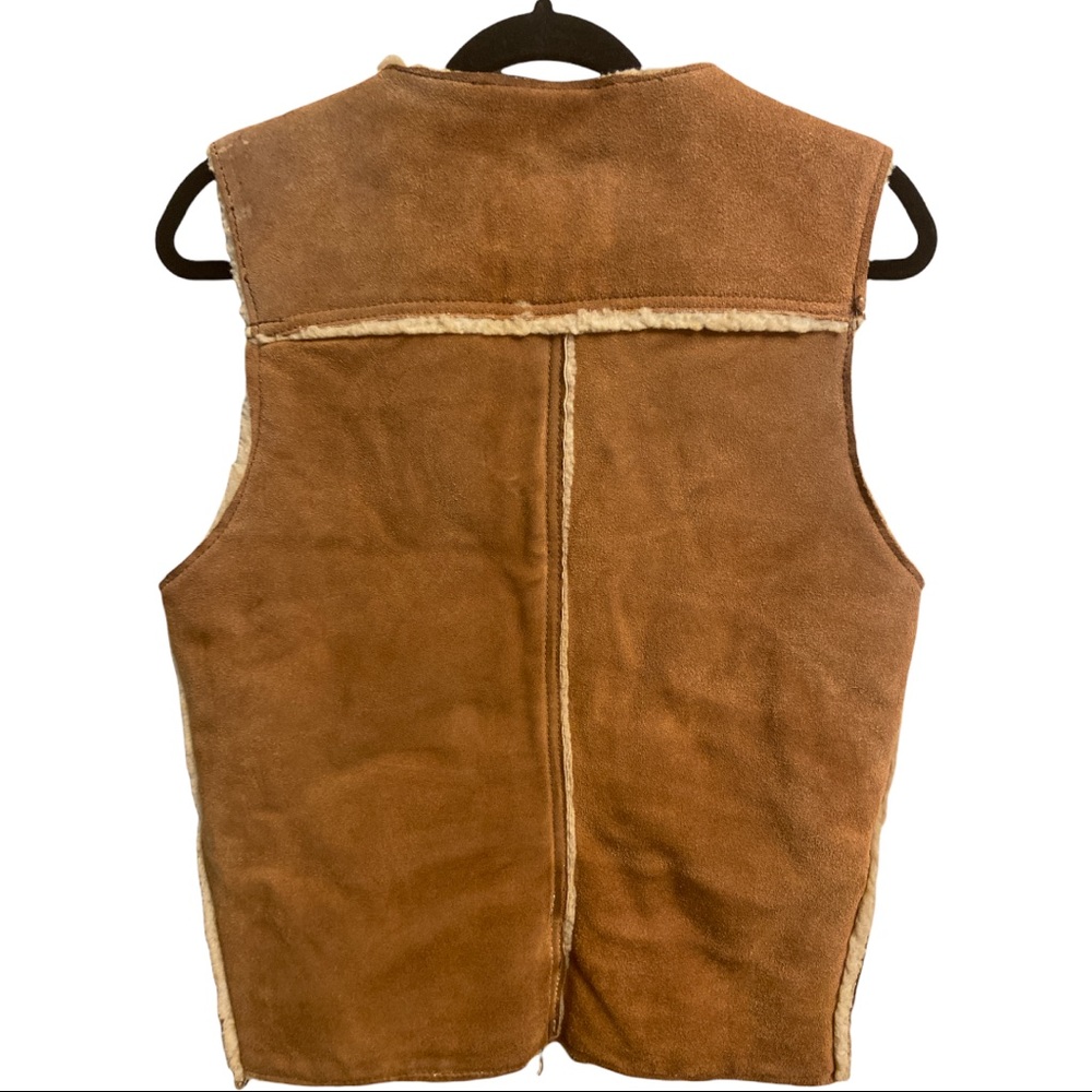 Vintage RARE 50s-60s Ralph Edwards brown leather button vest with Sherpa lining - Picture 2 of 9